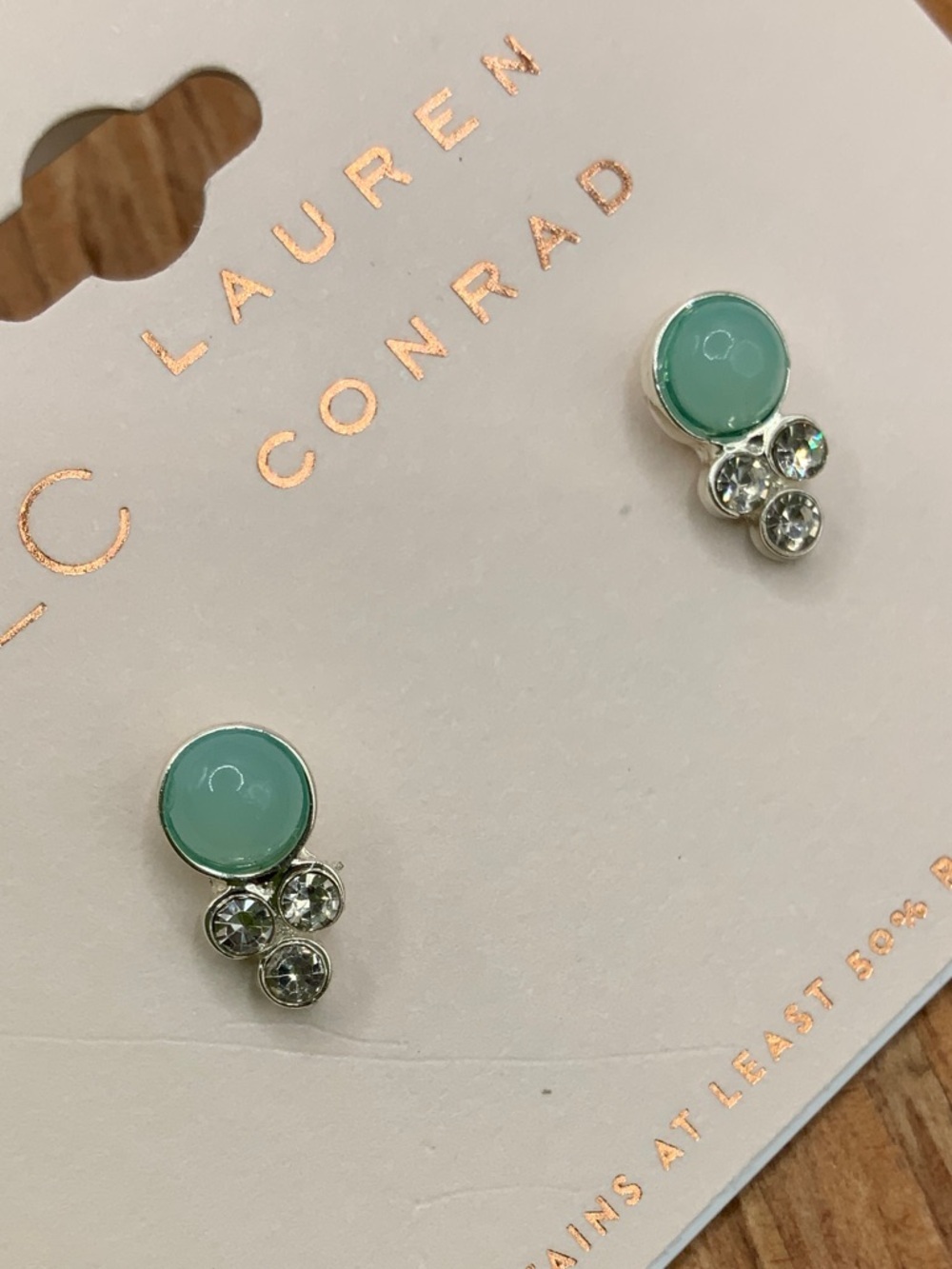 LC Lauren Conrad Mint Green and Crystal Cluster Stud Earrings